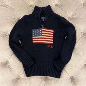 Polo Ralph Lauren Boys’ Half-Zip American Flag Sweater – Size M (10–12)